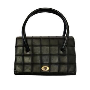 Vintage Verdi Black Embossed Turnlock Satchel Handbag - Made in USA
